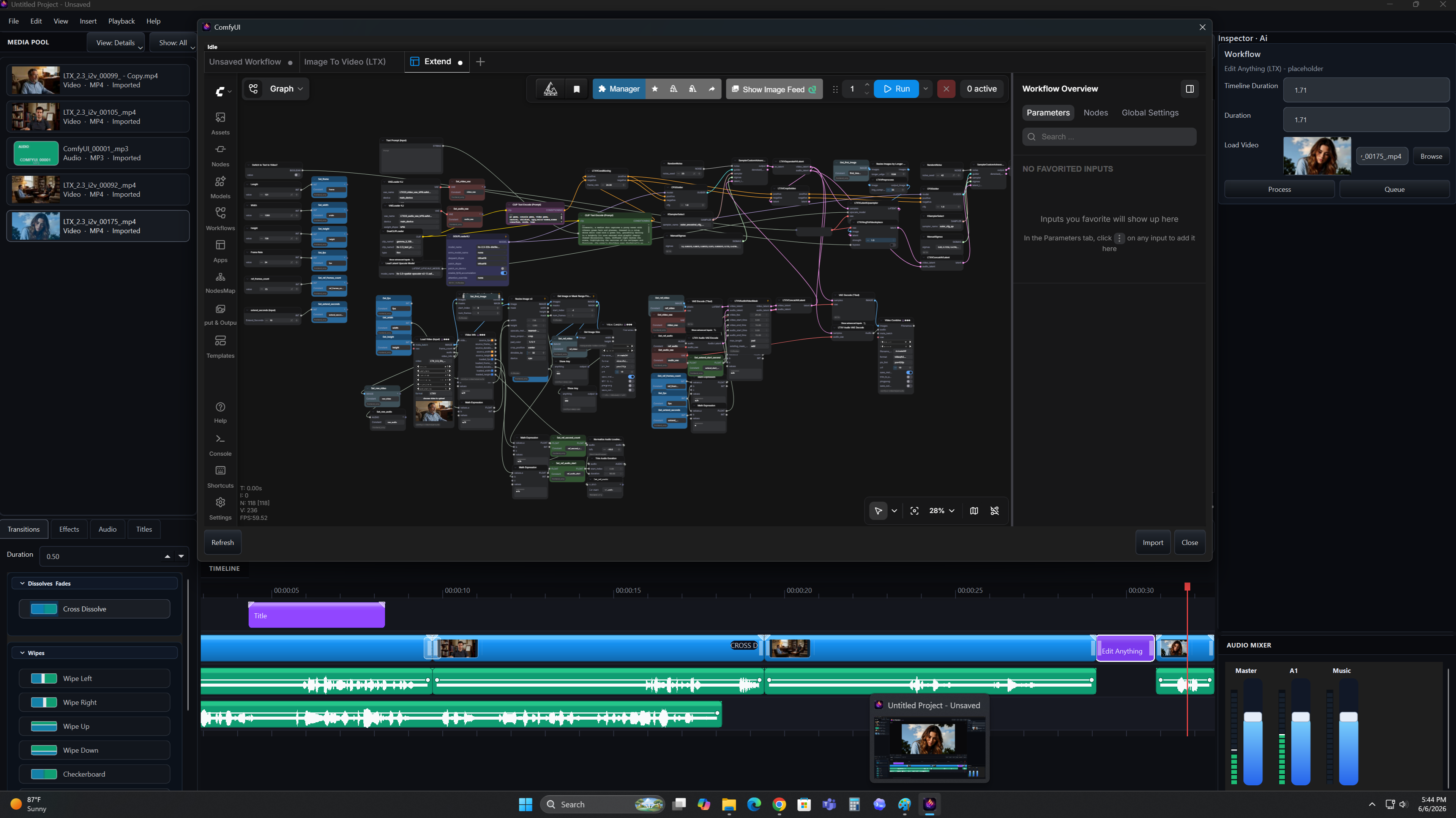 ComfyUI node graph embedded inside Cynara AI Studio.